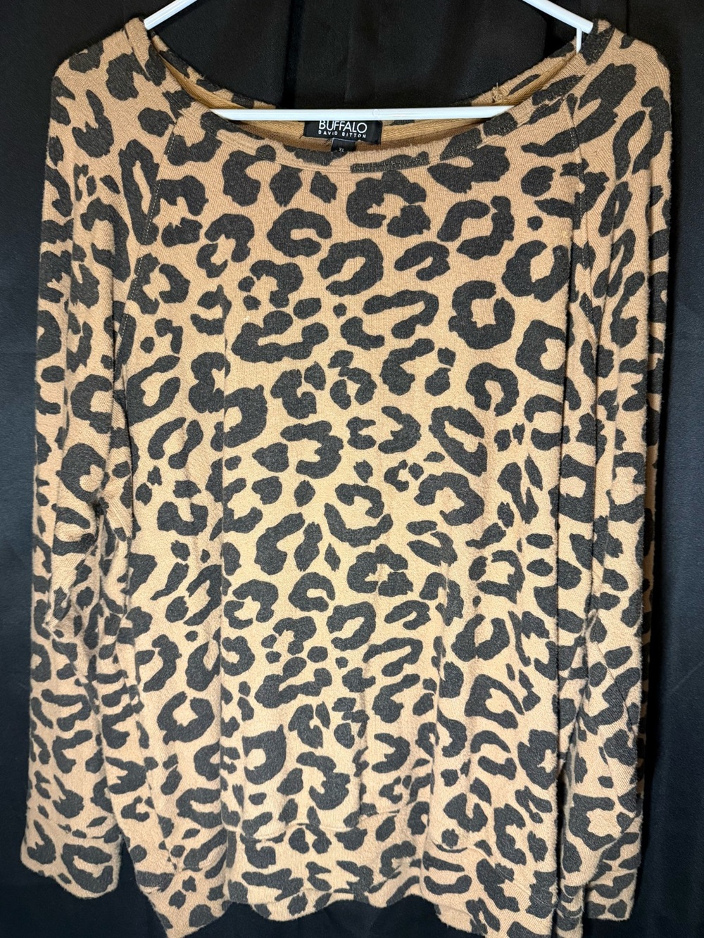 Buffalo David Bitton Leopard Print Long Sleeve Top - Tan & Black